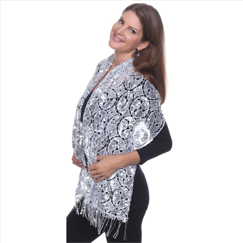 Exquisite Sequin Shawl - Silver